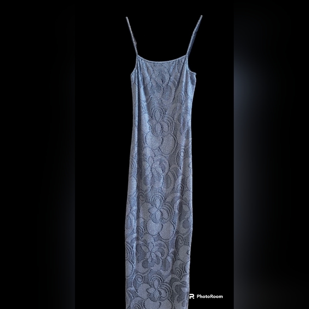 VTG California Concepts XS Silver Fringed Bottom Long Party Prom Wedding Dress